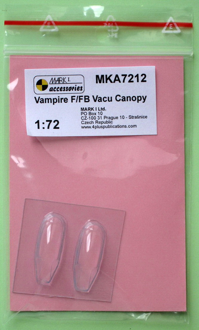 Mark I Models MKA7212 1:72 de Havilland Vampire FB.5 vacu canopy (2pcs)