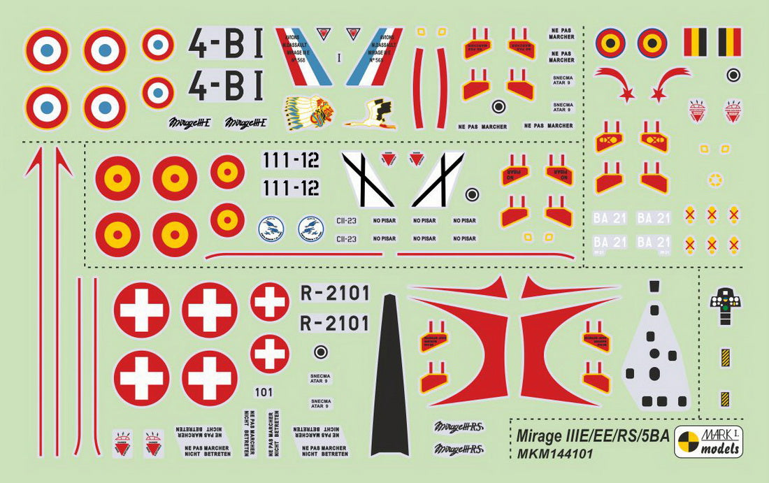 Mark I Models MKM144101 1:144 Dassault-Mirage IIIE/EE/RS/5BA 'In Europe' (French, Spanish, Swiss & Belgian AF)