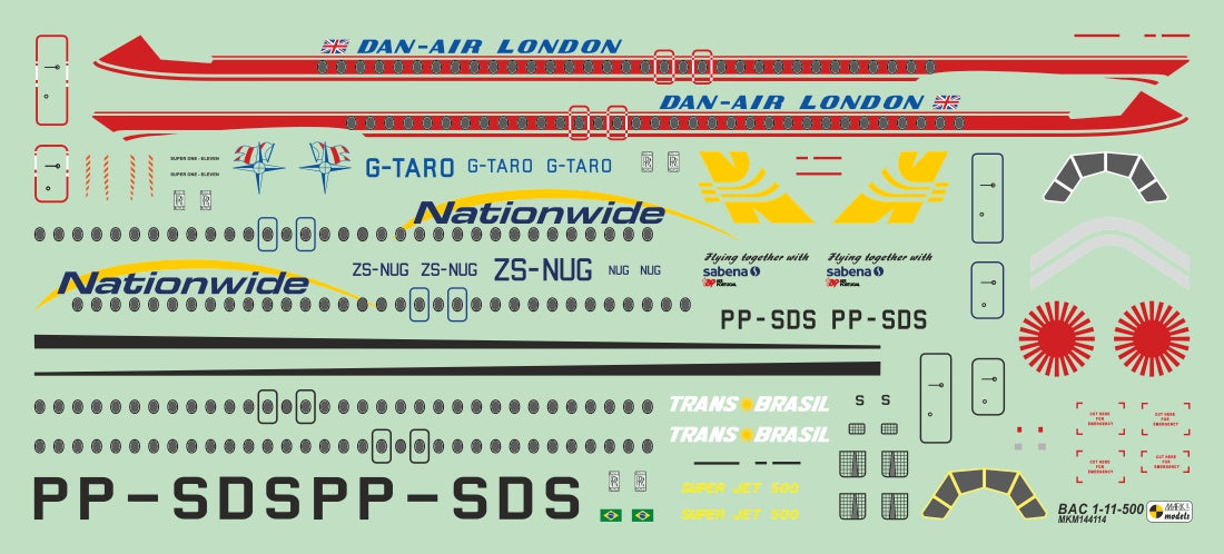 Mark I Models MKM144114 1:144 BAC 1-11-500 ‘Dan-Air, Nationwide, Trans Brasil’