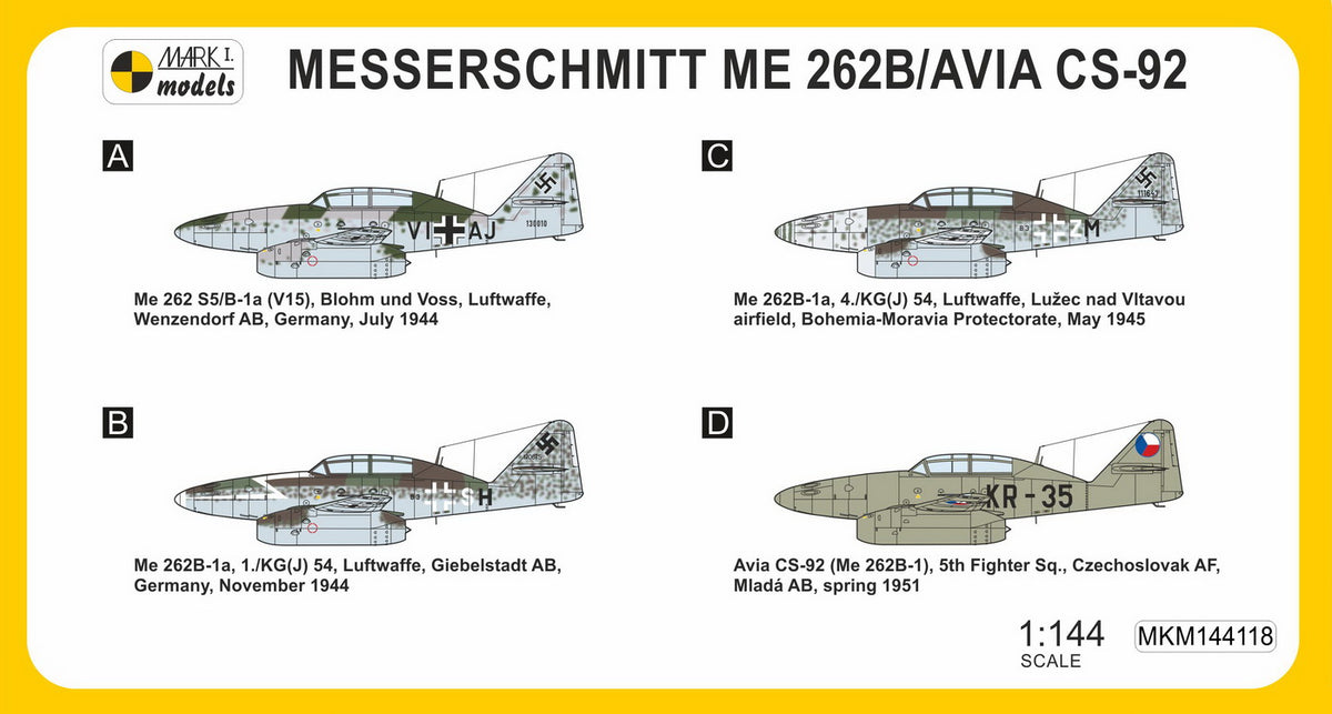 Mark I Models MKM144118 1:144 Messerschmitt Me-262B Schwalbe 'Jet Trainer' (2in1 = 2 kits in 1 box)