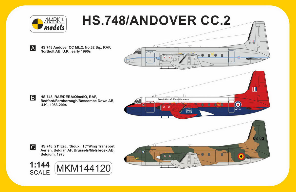 Mark I Models MKM144120 1:144 Hawker-Siddeley HS.748 Andover Military 'Europe' (RAF, RAE, Belgian AF)