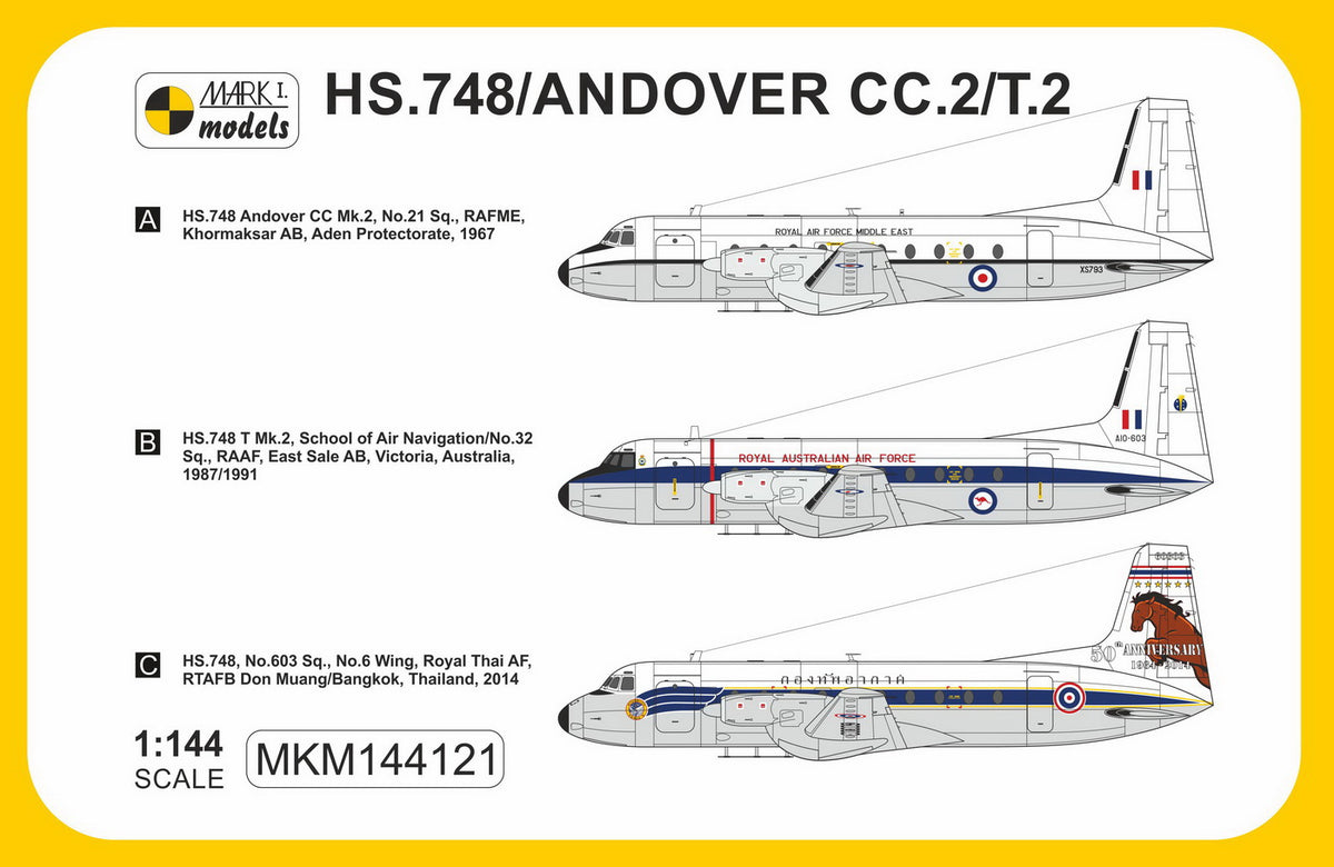 Mark I Models MKM144121 1:144 Hawker-Siddeley HS.748 Andover Military 'Asia & Australia' (RAF ME, RAAF, Royal Thai AF)
