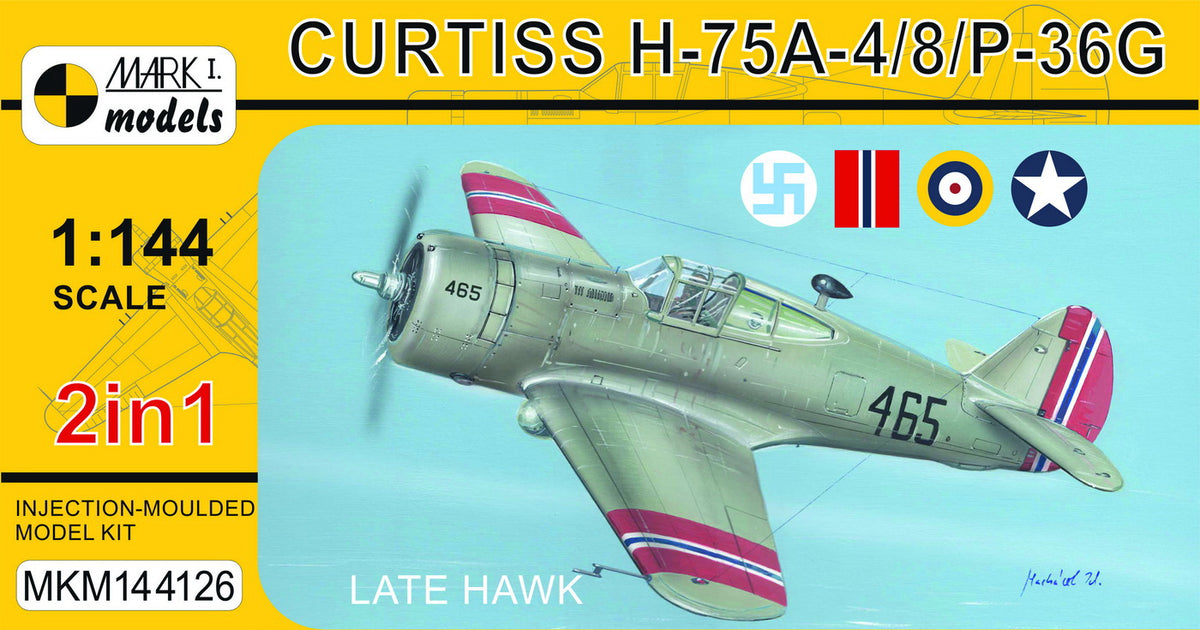 Mark I Models MKM144126 1:144 Curtiss H-75A-4/A-8/P-36G 'Late Hawks' (2in1 = 2 kits in 1 box) (Finnish AF, Norwegian AAS, RAF, USAAF)