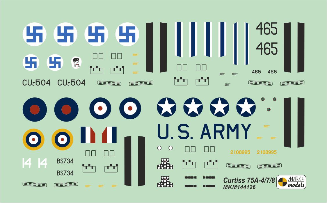 Mark I Models MKM144126 1:144 Curtiss H-75A-4/A-8/P-36G 'Late Hawks' (2in1 = 2 kits in 1 box) (Finnish AF, Norwegian AAS, RAF, USAAF)