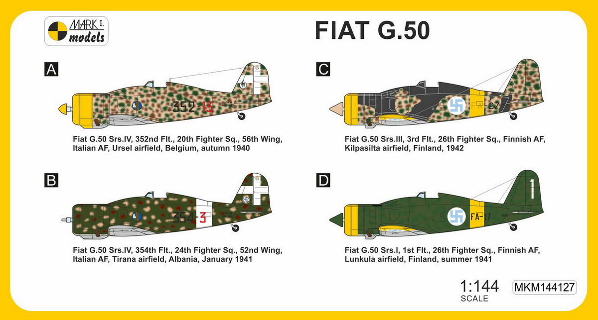 Mark I Models MKM144127 1:144 Fiat G.50 'Initial Series' (2in1 = 2 kits in 1 box) Italian AF, Finnish AF)