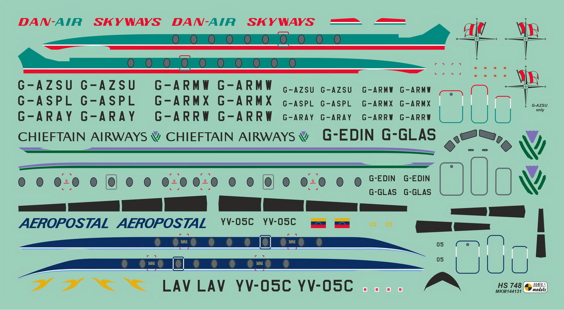 Mark I Models MKM144131 1:144 Hawker-Siddeley HS.748 'The Budgie' (Dan-Air Skyways, Chieftain Airways, Aeropostal Venezuela)