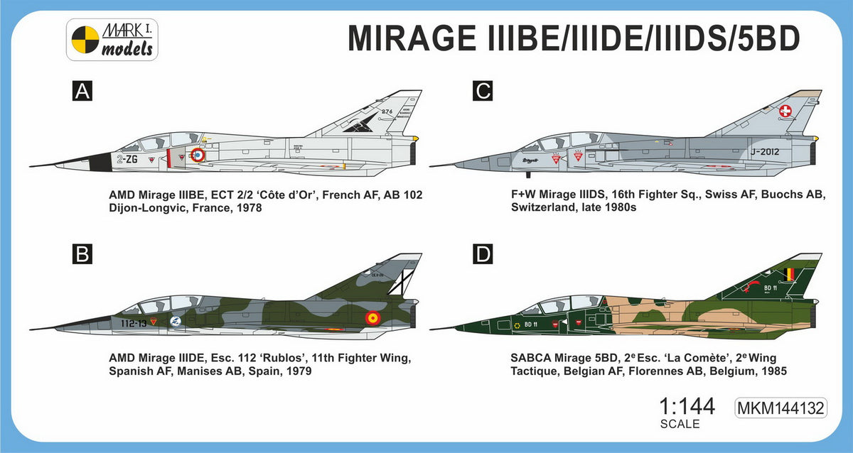 Mark I Models MKM144132 1:144 Dassault-Mirage IIIBE/DE/DS/5BD Two-seater 'European Service'