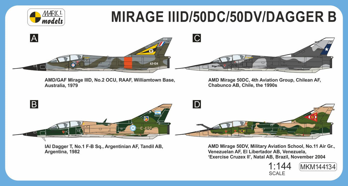 Mark I Models MKM144134 1:144 Dassault-Mirage IIID/50DC/50DV/Dagger B Two-seater 'Australia & South America'