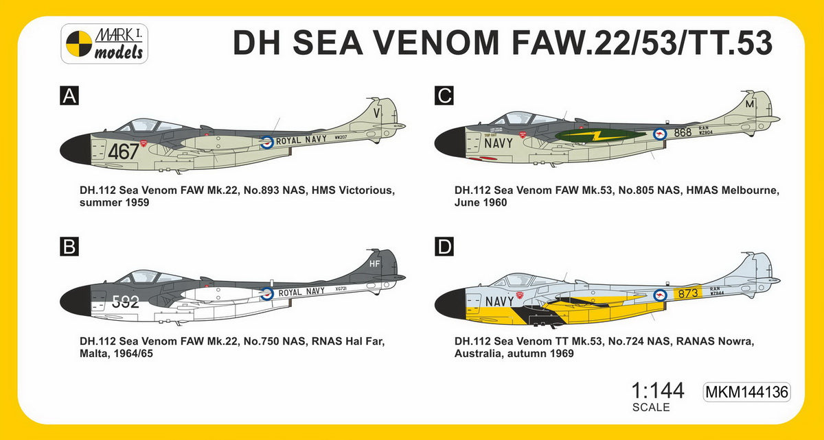 Mark I Models MKM144136 1:144 de Havilland Sea Venom FAW.22/53/TT.53 'Far East & Australia' (2in1)