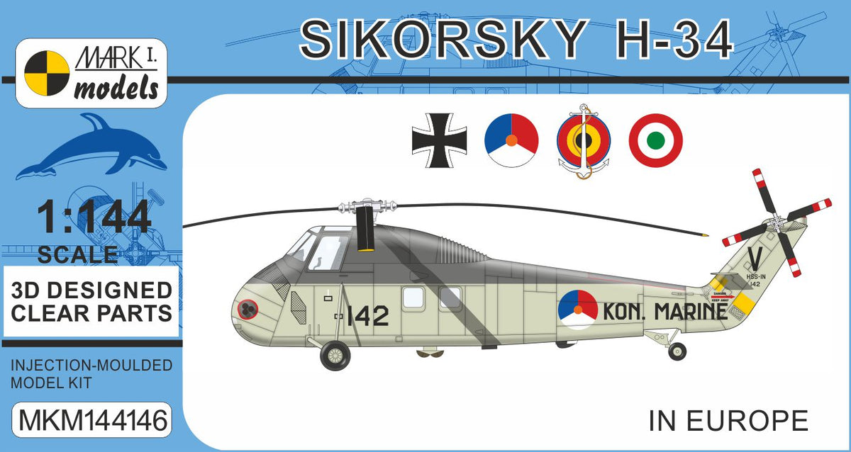 Mark I Models MKM144146 1:144 Sikorsky H-34 'In Europe' 1 kit included, boxed. (Because of external differences this is a new tool model and not the earlier Westland Wessex kit re-boxed)
