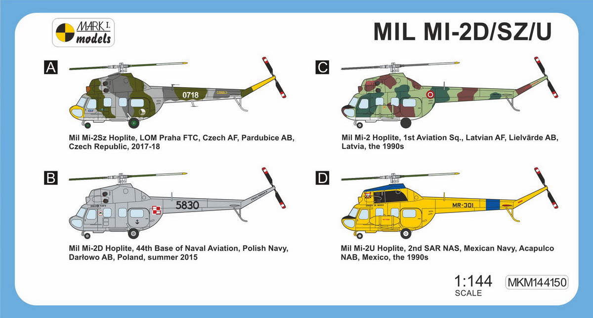 Mark I Models MKM144150 1:144 Mil Mi-2 Hoplite 'Around the World' (2in1 = 2 kits in 1 box) (Czech AF, Polish Navy, Latvian AF, Mexican Navy)