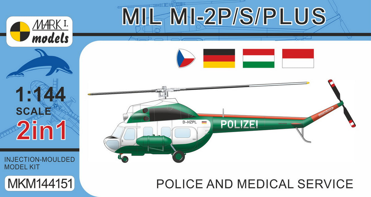 Mark I Models MKM144151 1:144 Mil Mi-2 Hoplite 'Police and Medical Service' (2in1 = 2 kits in 1 box) (Czechoslovakia, Germany, Hungary, Indonesia)