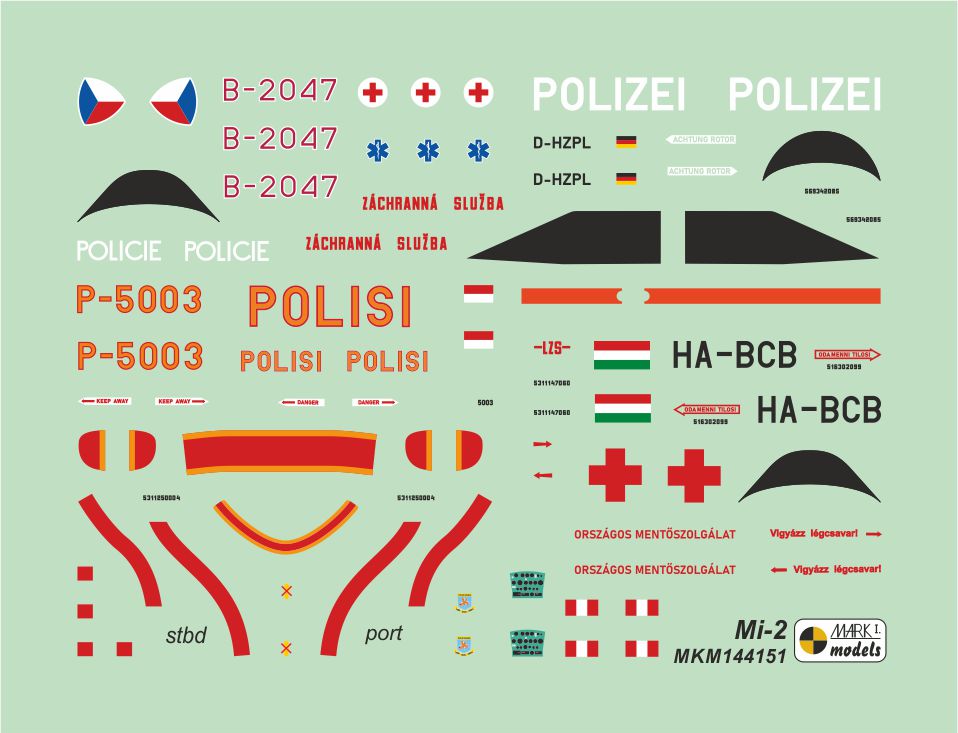Mark I Models MKM144151 1:144 Mil Mi-2 Hoplite 'Police and Medical Service' (2in1 = 2 kits in 1 box) (Czechoslovakia, Germany, Hungary, Indonesia)
