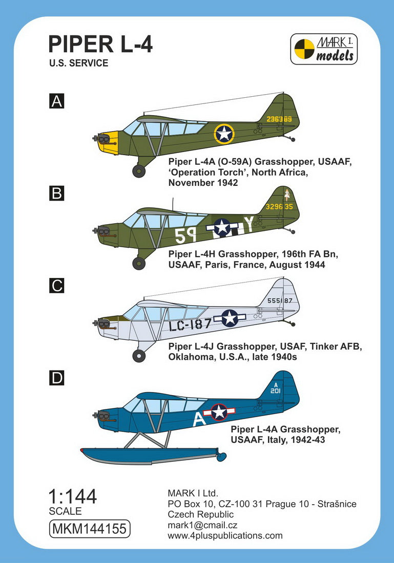 Mark I Models MKM144155 1:144 Piper L-4 'US Service' (2in1) bagged