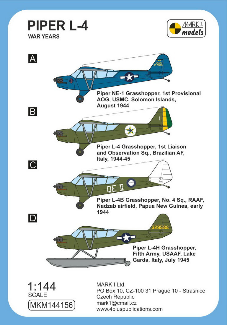 Mark I Models MKM144156 1:144 Piper L-4 'War Years' (2in1) bagged