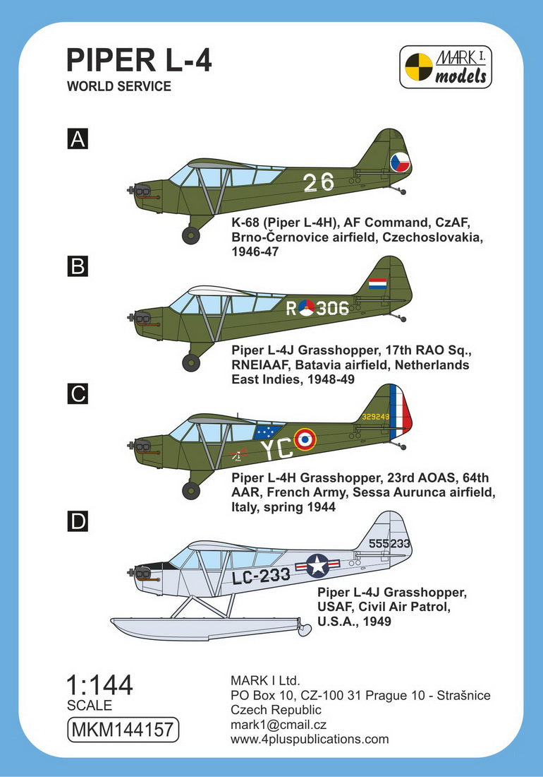 Mark I Models MKM144157 1:144 Piper L-4 'World Service' (2in1) bagged