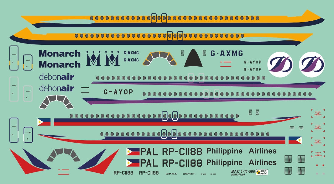 Mark I Models MKM144199 1:144 BAC 1-11-500 â€˜Monarch, Debonair, PALâ€™ with new decals