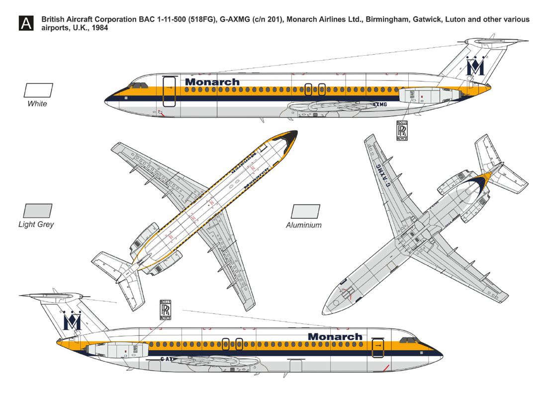 Mark I Models MKM144199 1:144 BAC 1-11-500 â€˜Monarch, Debonair, PALâ€™ with new decals