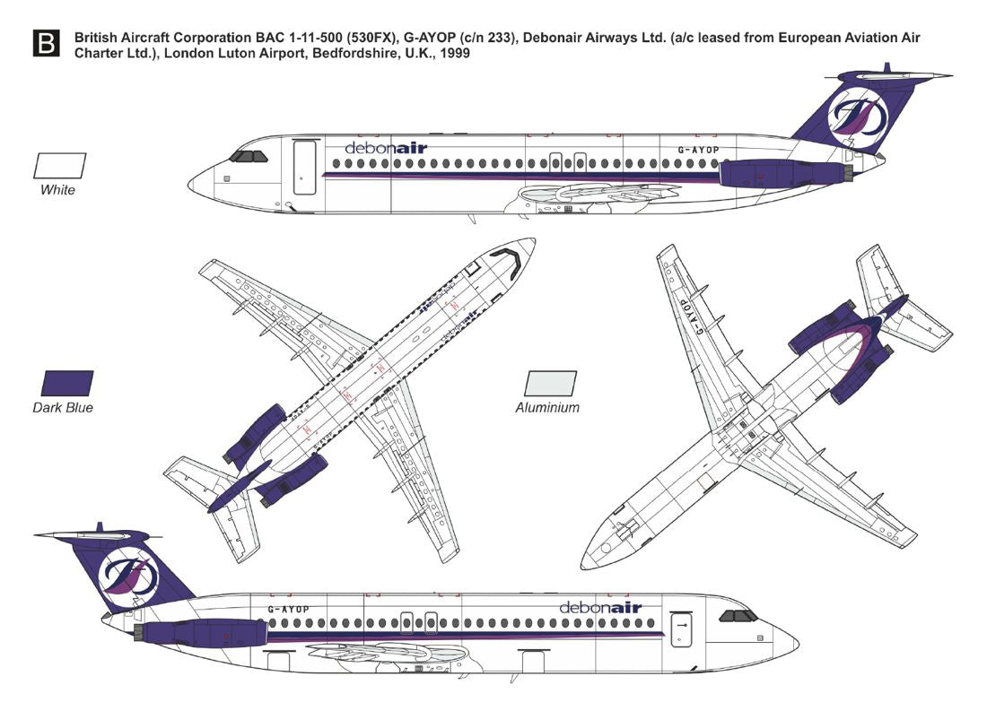 Mark I Models MKM144199 1:144 BAC 1-11-500 â€˜Monarch, Debonair, PALâ€™ with new decals