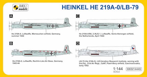 Mark I Models MKM14449 1:144 Heinkel He-219A-0/LB-79 'Flying Laboratory' (Luftwaffe, Czechoslovak AF)