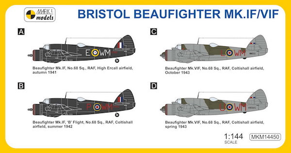 Mark I Models MKM14450 1:144 Bristol Beaufighter Mk.IF/VIF 'No.68 Sq. RAF'