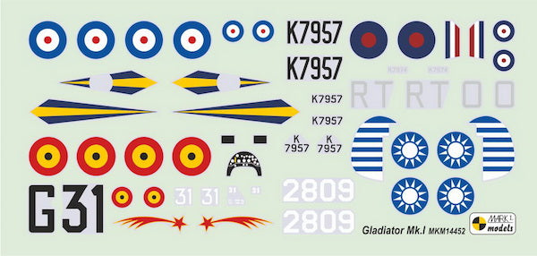 Mark I Models MKM14452 1:144 Gloster Gladiator Mk.I Last Biplane Fighter (decals for RAF, Belgian AF, Chinese Nationalist AF)