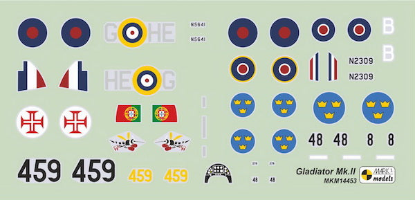 Mark I Models MKM14453 1:144 Gloster Gladiator Mk.II Gallant Warrior (decals RAF, Portuguese AF, Swedish AF)