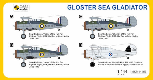 Mark I Models MKM14455 1:144 Gloster Sea Gladiator 'Malta Defender' (decals RAF, FAA)