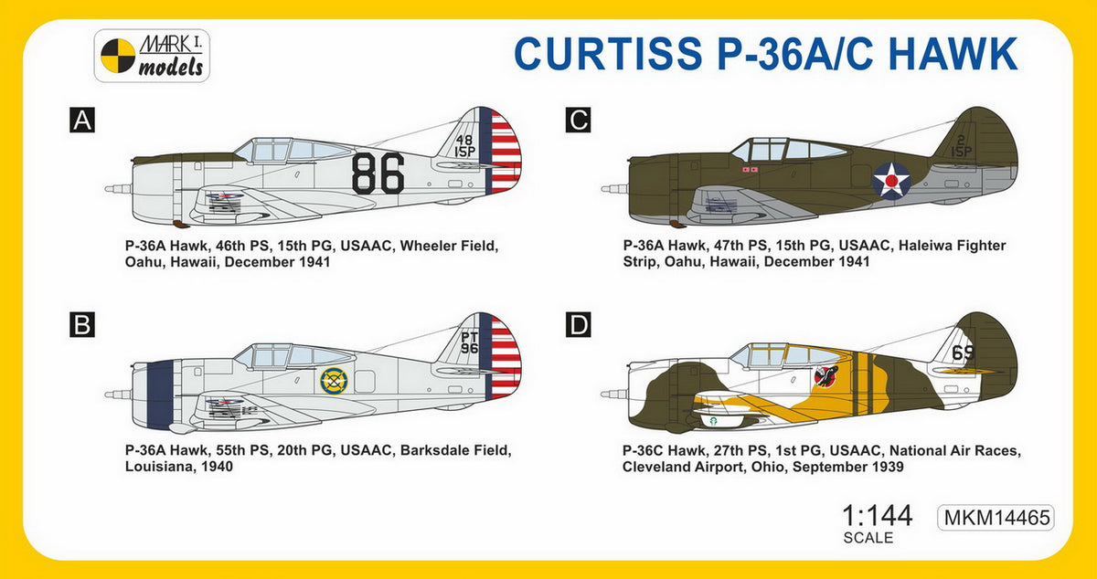 Mark I Models MKM14465 1:144 Curtiss P-36 Hawk 'USAAC' (2in1 = 2 kits in 1 box) (USAAC)
