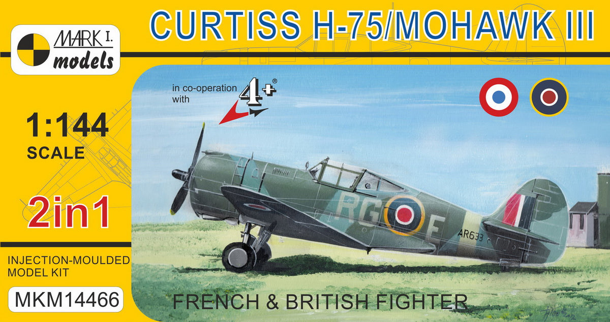 Mark I Models MKM14466 1:144 Curtiss H-75/Mohawk III 'French & British Fighter' (2in1 = 2 kits in 1 box)	(French AF, RAF)