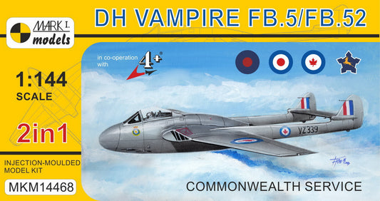 Mark I Models MKM14468 1:144 de Havilland Vampire FB.5/FB.52 Commonwealth Service (2in1 = 2 kits in 1 box)	(RAF, RAuxAF, RCAF, SAAF)