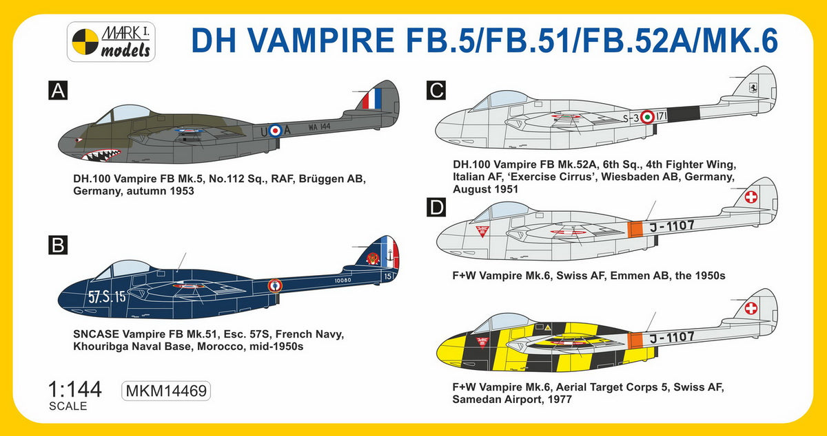 Mark I Models MKM14469 1:144 de Havilland Vampire FB.5/FB.51/FB.52A/Mk.6 In Europe & North Africa (2in1 = 2 kits in 1 box)