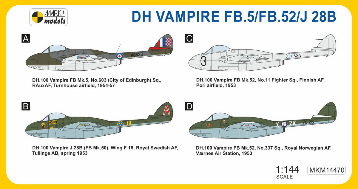 Mark I Models MKM14470 1:144 de Havilland Vampire FB.5/FB.52/J 28B In the North (2in1 = 2 kits in 1 box)