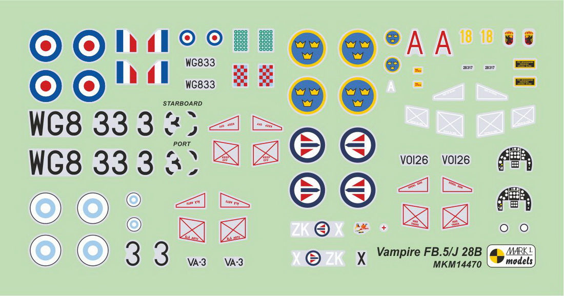 Mark I Models MKM14470 1:144 de Havilland Vampire FB.5/FB.52/J 28B In the North (2in1 = 2 kits in 1 box)
