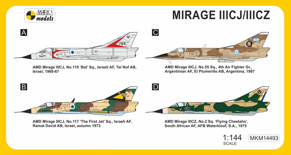 Mark I Models MKM14493 1:144 Dassault-Mirage IIICJ/CZ 'Mach 2 Warrior' (Israeli, Argentinian & South African AF)