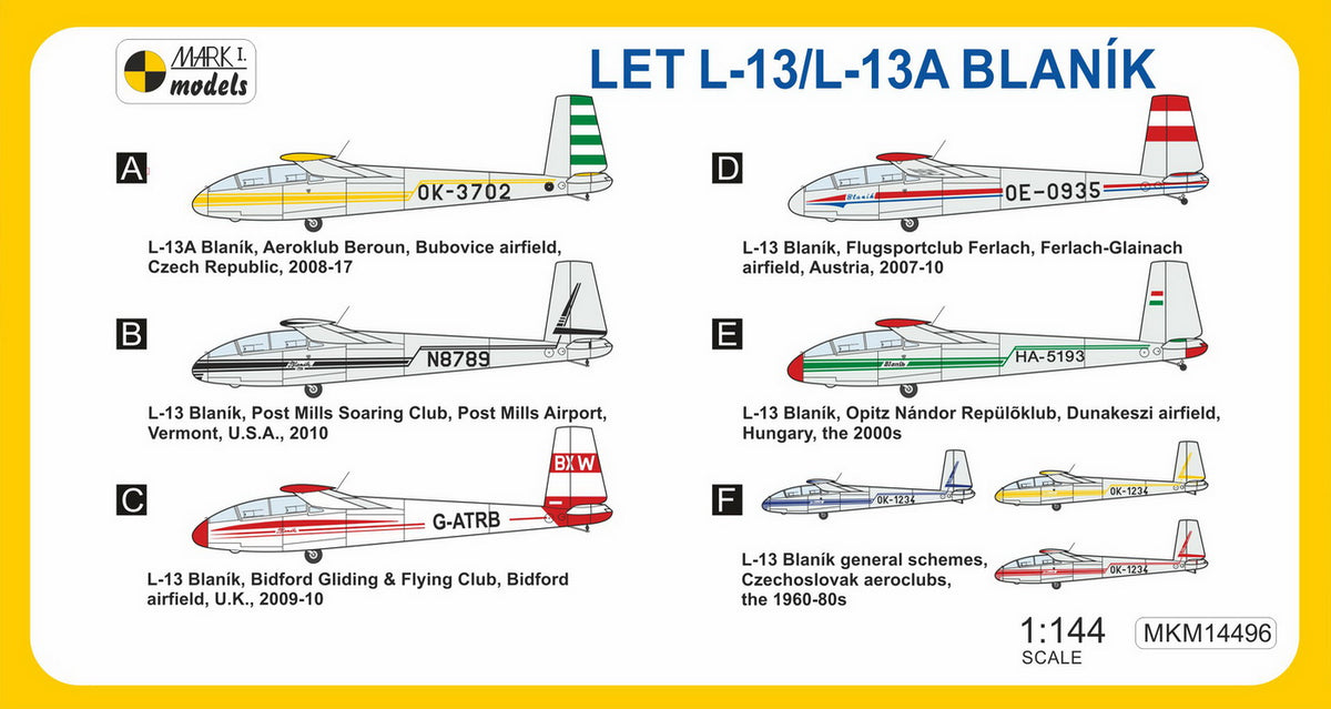 Mark I Models MKM14496 1:144 Let L-13/L-13A Blanik 'Aeroclub Workhorse' (2 kits in 1)