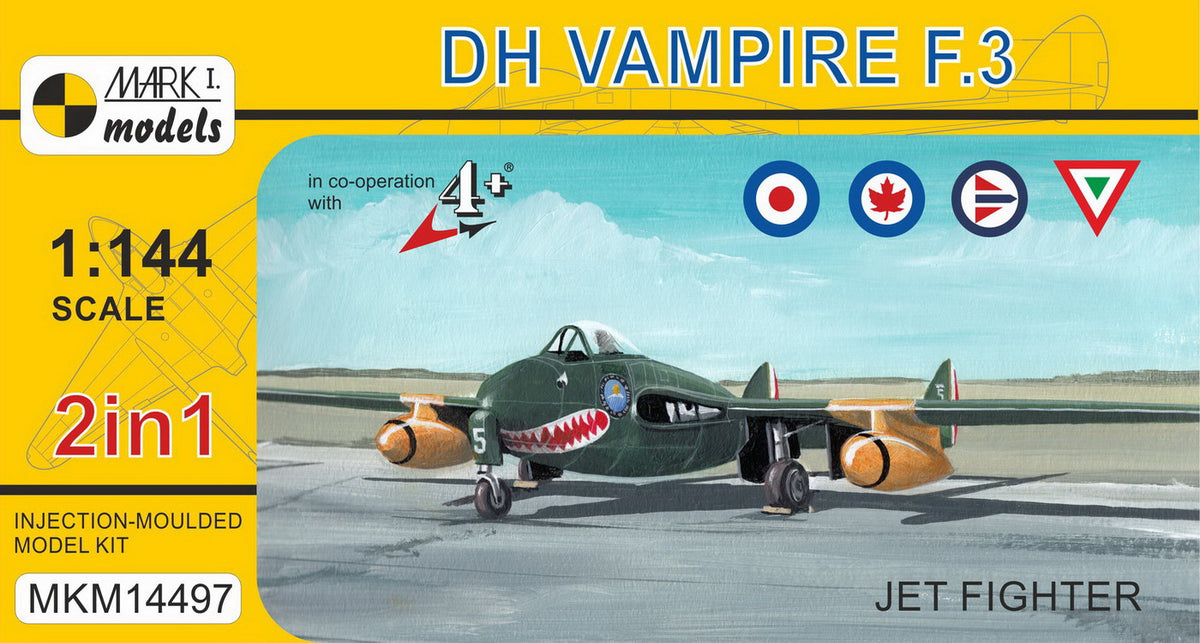 Mark I Models MKM14497 1:144 de Havilland Vampire F.3 'Jet Fighter' (2in1 = 2 kits in 1 box)	(RAF, RCAF, RNoAF, MexAF)