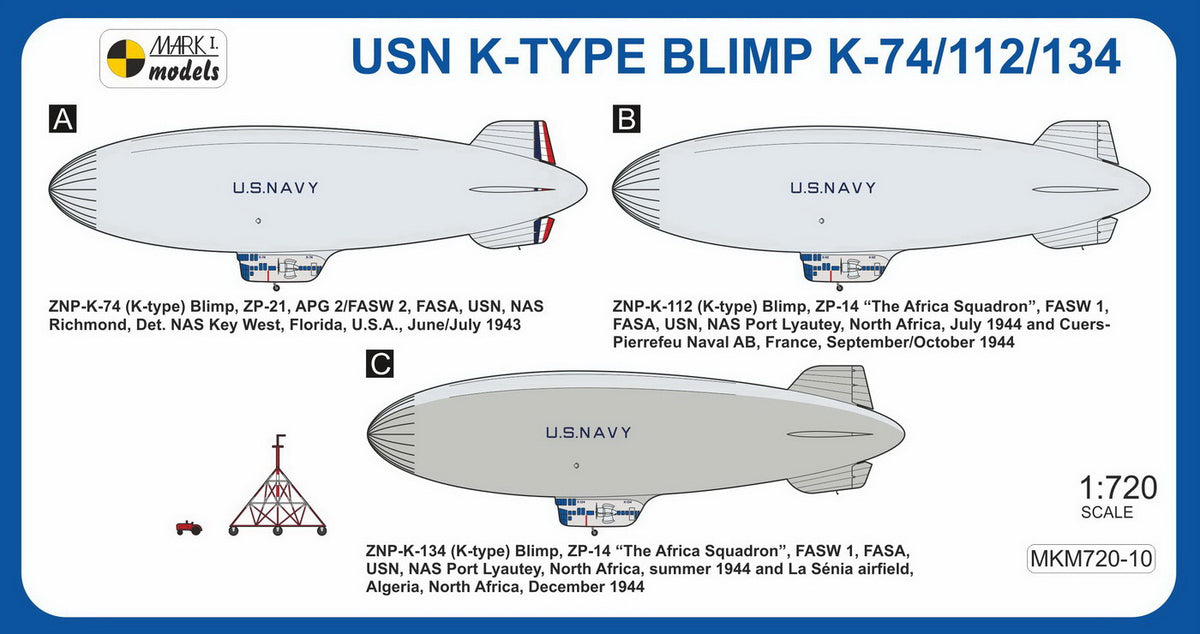 Mark I Models MKM720-10 1:720 K-type Blimp (K-74/112/134) 'Fleet Defender'