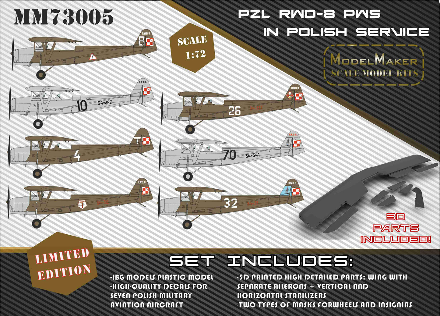 Model Maker Decals MM73005 1:72 PZL RWD-8 in Polsh service