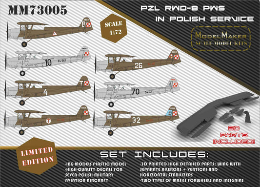 Model Maker Decals MM73005 1:72 PZL RWD-8 in Polsh service