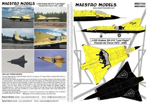 Maestro Models MMD4802 1:48 Saab J-35S 'Draken' DK-215 Last flight