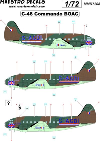 Maestro Models MMD7208 1:72 Curtiss C-46 Commando decals BOAC