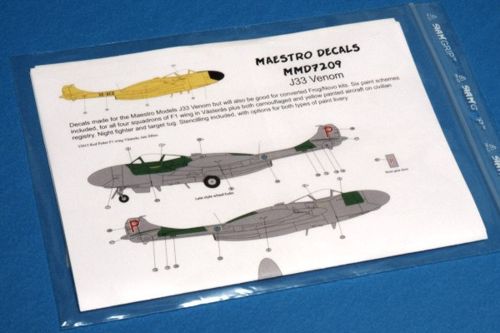 Maestro Models MMD7209 1:72 J33 Venom Swedish Airforce decal
