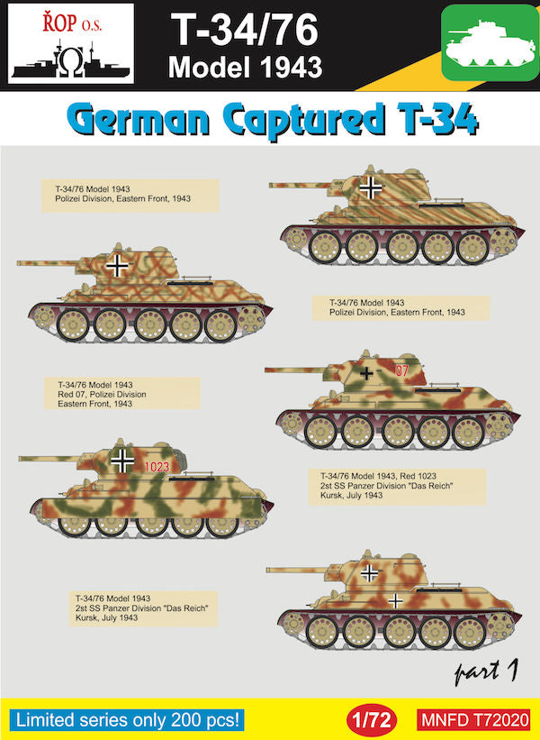 ROP o.s. MNFDT72020 1:72 Soviet T-34/76 Model 1943 - German Captured T-34 Part 1