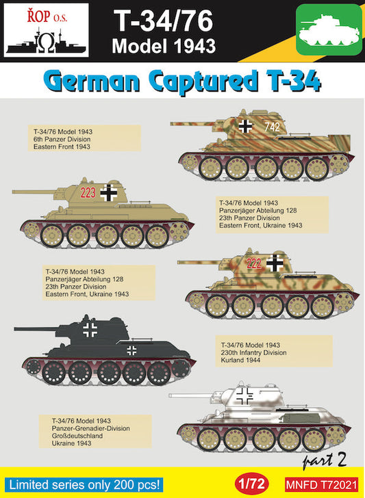 ROP o.s. MNFDT72021 1:72 Soviet T-34/76 Model 1943 - German Captured T-34 Part 2