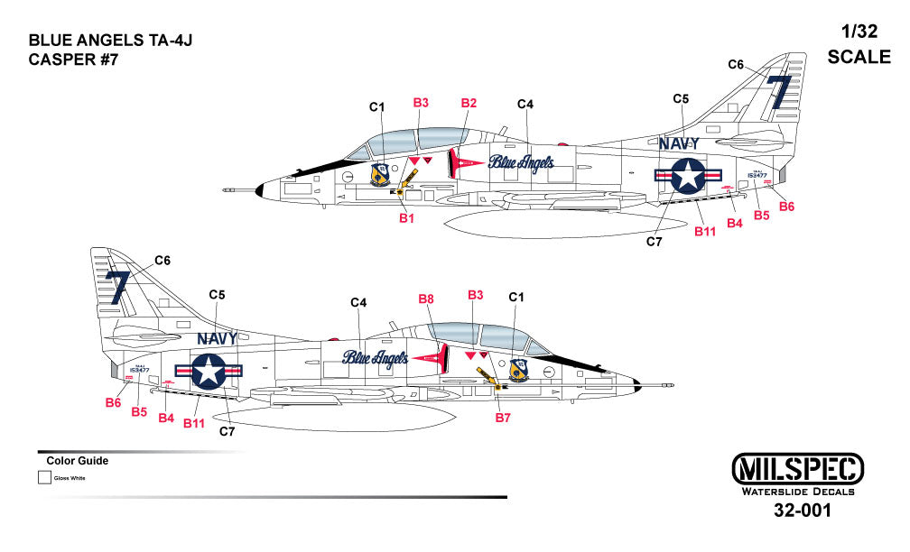 Milspec 32001 1:32 TA-4J Skyhawk 'CASPER' BLUE ANGELS Flight Demonstration Team (white painted aircraft not blue)