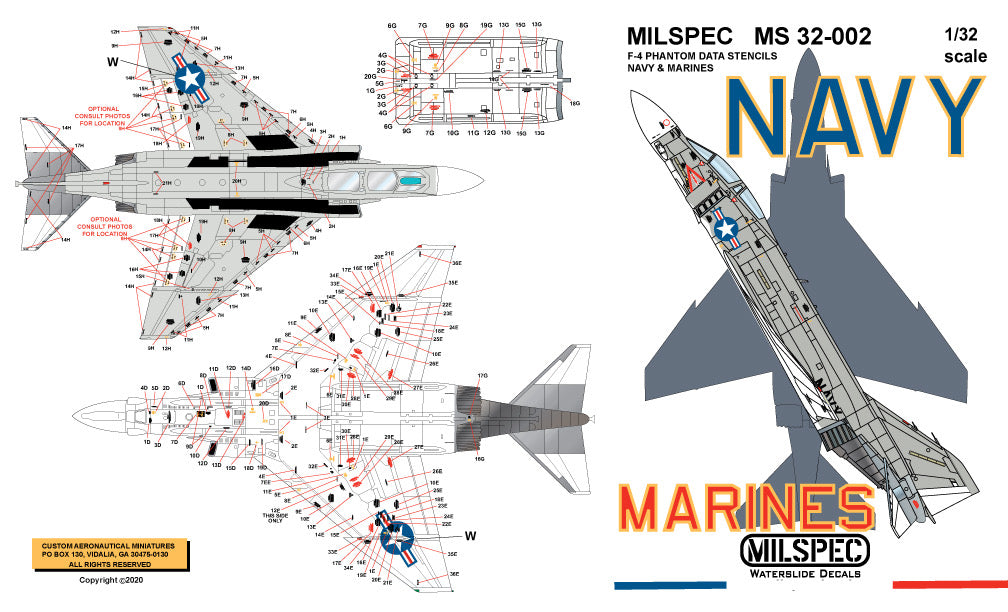 Milspec 32002 1:32 McDonnell F-4B Phantom Hi Viz /Data stencils