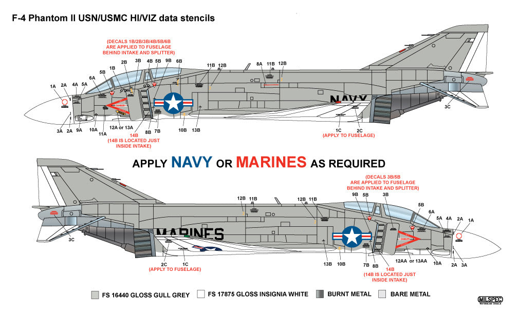 Milspec 32002 1:32 McDonnell F-4B Phantom Hi Viz /Data stencils