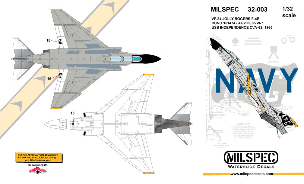 Milspec 32003 1:32 McDonnell F-4B Phantom VF-84 JOLLY ROGERS 1965 USS Independence