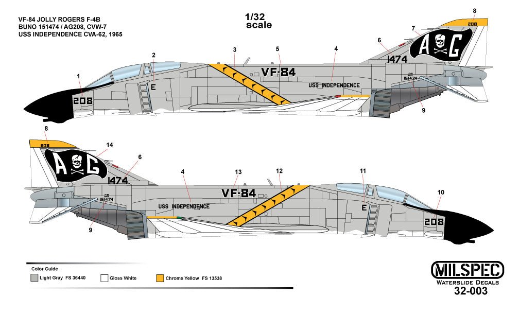 Milspec 32003 1:32 McDonnell F-4B Phantom VF-84 JOLLY ROGERS 1965 USS Independence